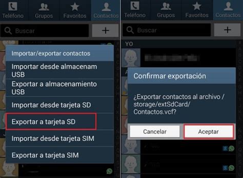 exportar o crear copias de seguridad de contactos